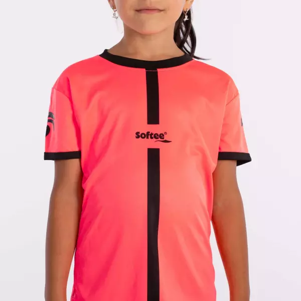 CAMISETA SOFTEE TIPEX NIÑA  - 6 AÑOS, CORAL FLUOR/NEGRO