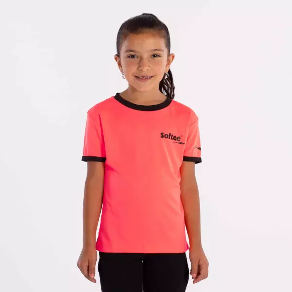CAMISETA SOFTEE GALAXY NIÑA - 8 AÑOS, CORAL FLUOR/NEGRO