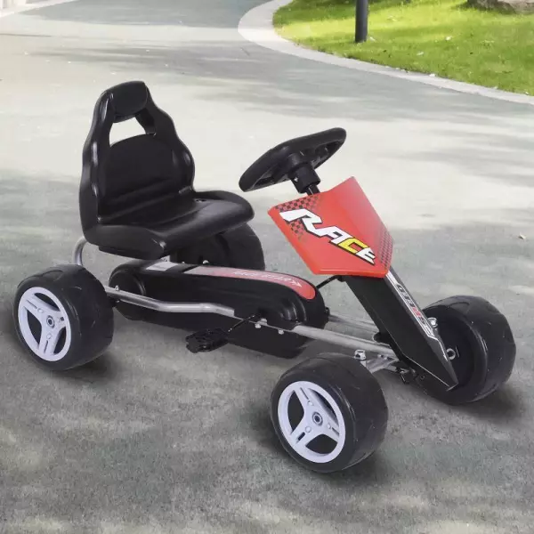 Coche de Pedales Go Kart con Asiento Ajustable Carga 30kg Go Kart Racing Deportivo para Niños 3-8 Años Juguete Exterior 80x49x50cm Acero