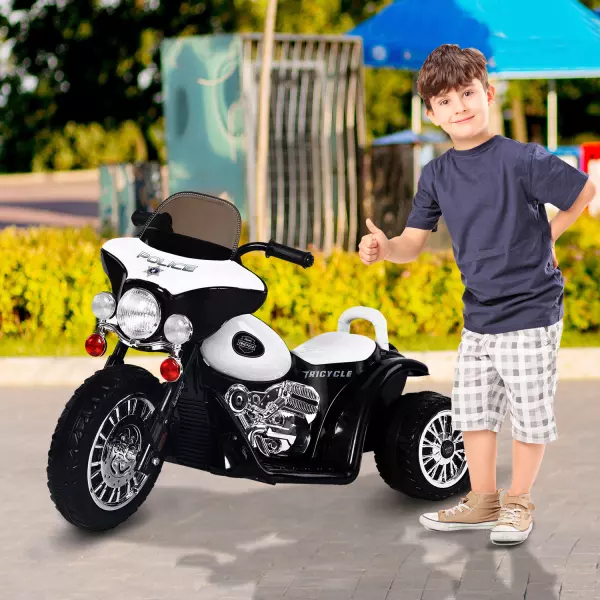 Moto Eléctrica Coche Triciclo Niños + 3 años – Color negro y blanco– Metal, PP – 80 x 43 x 54.5cm preguntar stock