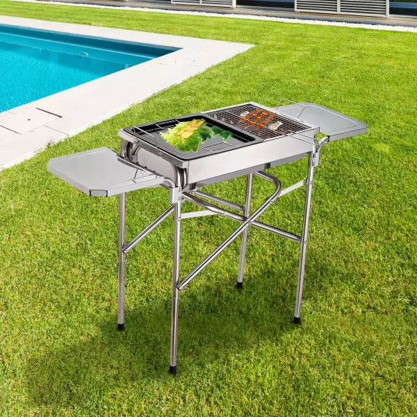Barbacoa de Carbón Plegable Camping– Color plateado - Acero – 104 x 30 x 68cm