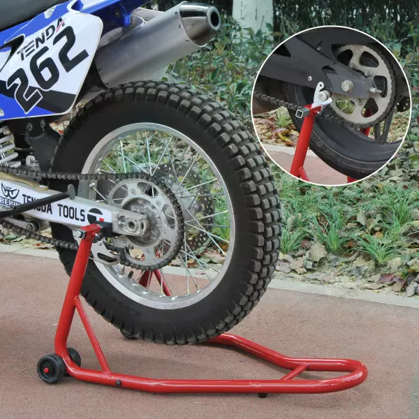 Caballete de Moto Soporte Trasero Universal Portátil y Móvil – Color Rojo – Acero – 80 x 50 x 40cm