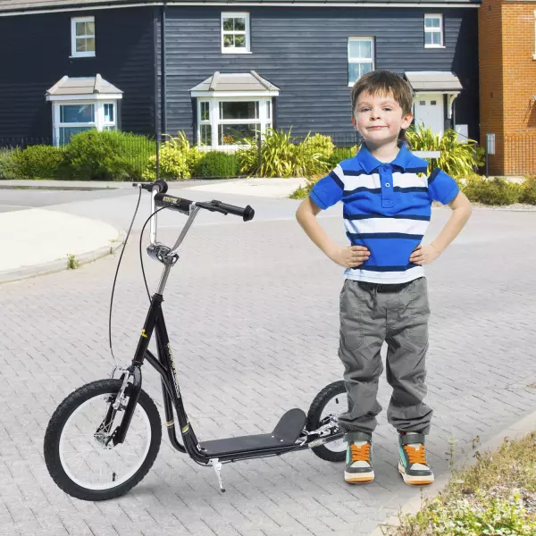 Patinete Scooter Monopatín con Manillar para Niños - Color Negro - 125x58x92-100cm con Ruedas Grandes