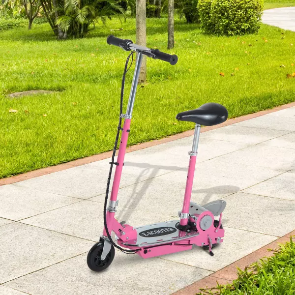 Patinete Eléctrico Scooter Plegable con Manillar y Asiento Ajustable Rosa 81.5x37x96cm