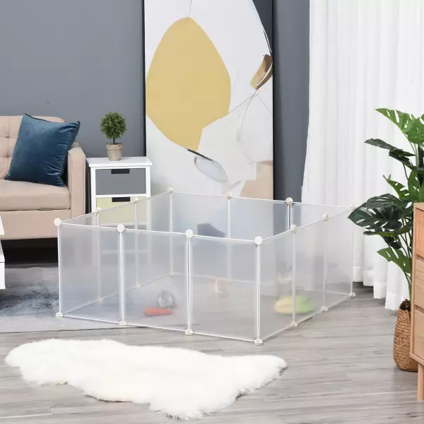 Valla para Animales Pequeños Jaula Modular de Metal con 12 Paneles 24 Conectores para Conejos Cobayas y Cachorros 105x105x45 cm Blanco