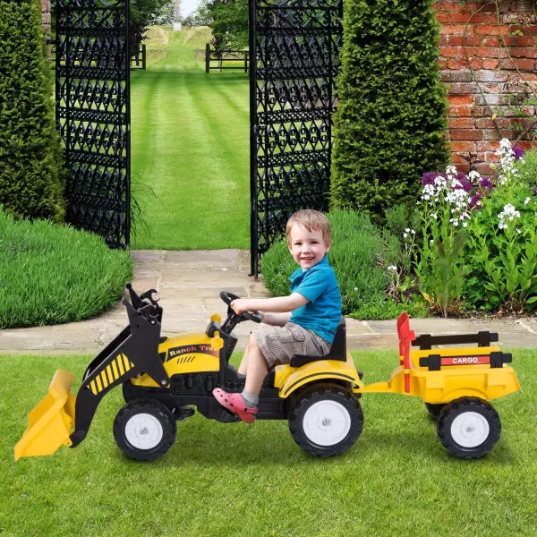 Tractor Pedales Excavadora Infantil Juquete de Montar con Cargador Frontal con Tráiler para Niños Mayores de 3 Años Carga 35 kg 167×41×52cm