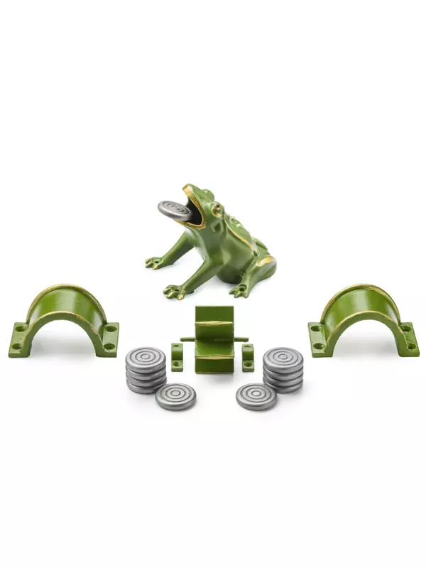 JUEGO DE LA RANA COMPLETO , 1 RANA, 2 PUENTES, 10 FICHAS