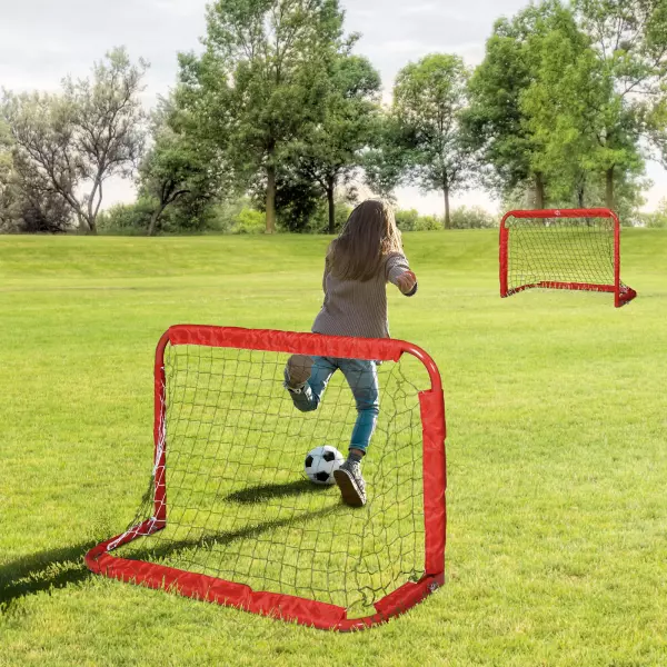 Set de 2 Porterías Plegables de Fútbol Puertas de Fútbol Portátil para Jardín y Exterior para Niños y Adultos 90x36x60 cm Rojo/NEGRO