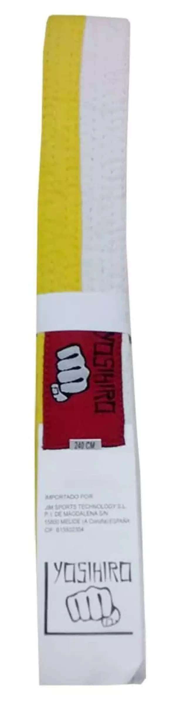 CINTURON KARATE/JUDO YOSIHIRO 100% ALGODON - BLANCO/AMARILLO, JUNIOR