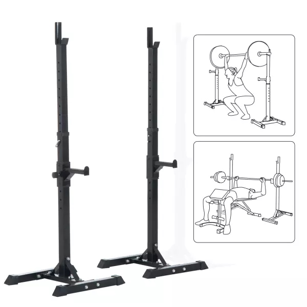 Soporte para Barra de Pesas squat rack Estante Ajustable de 12 Niveles Barra Levantamiento Pesas Gimnasio Max. 150 KG Acero 52x48x108-163 cm Negro