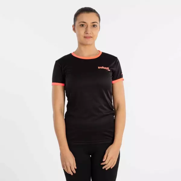 CAMISETA SOFTEE GALAXY MUJER - NEGRO/CORAL FLUOR, XS