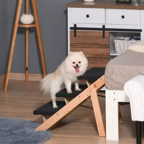 Escalera de Madera para Mascotas Plegable 2 en 1 Rampa Portátil con 3 Escalones para Acceso al Sofá y Cama Alta 60x47x50 cm Negro y Natural