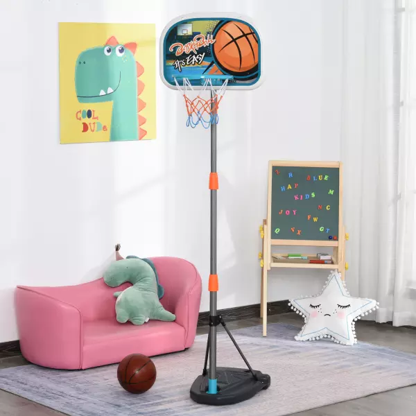 Canasta de Baloncesto para Niños Aro Baloncesto con Soporte Altura Ajustable y Base Rellenable Incluida Interior y Exterior 32x65x126-158 cm