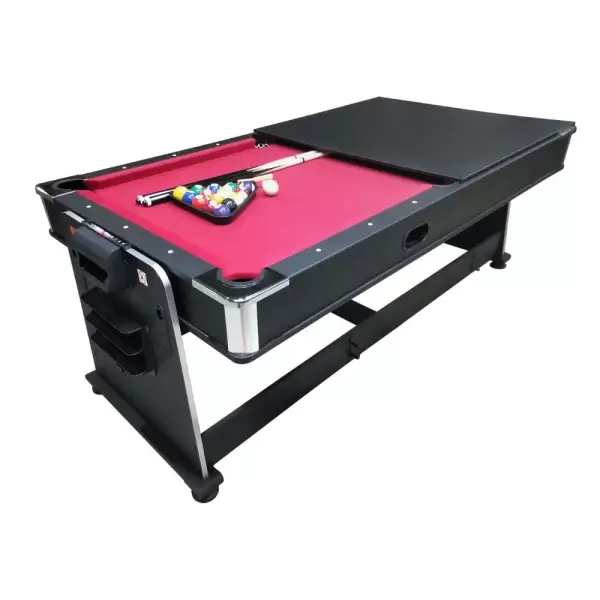 Multijuego giratorio 4 en 1 – (Billar, Air Hockey – Ping-Pong, Mesa comedor) Tapete Rojo