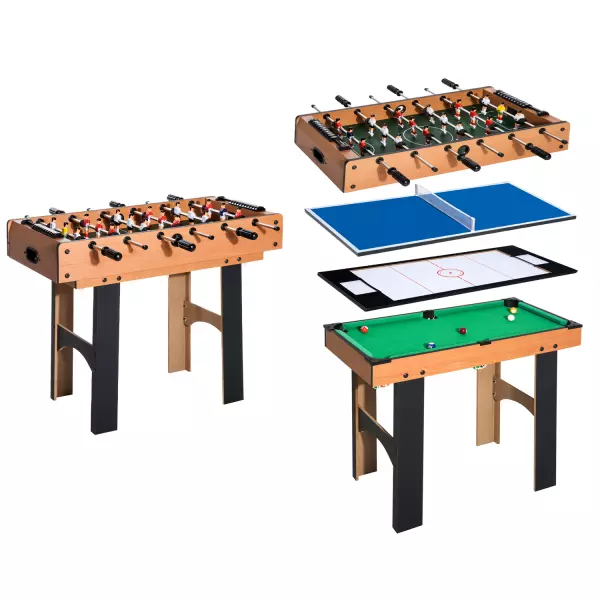 Mesa Multijuegos 4 en 1 Incluye Futbolín Air Hockey Ping-Pong y Billar - Juguete de Madera - 87x43x73cm