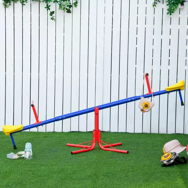 Balancín Giratorio 360 Grados para Niños +3 Años con Base de 4 Varillas Postes de Tope y Asas Fáciles de Agarrar Patio Jardín 182x77x43 cm Multicolor