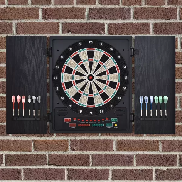 Diana Electrónica Digital hasta 8 Jugadores con 12 Dardos y 30 Puntas con Pantalla LED Puertas 27 Juegos Distintos 51x6,5x57 cm Negro