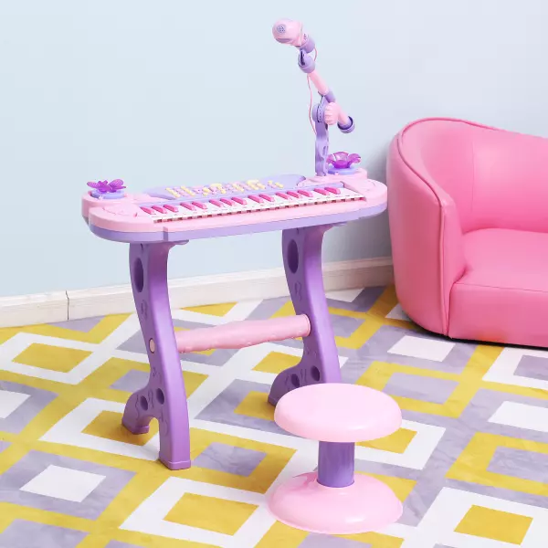 Piano Infantil 37 Teclas Teclado Electrónico para Niños +3 Años con Micrófono Taburete Luces y 22 Canciones preguntar stock