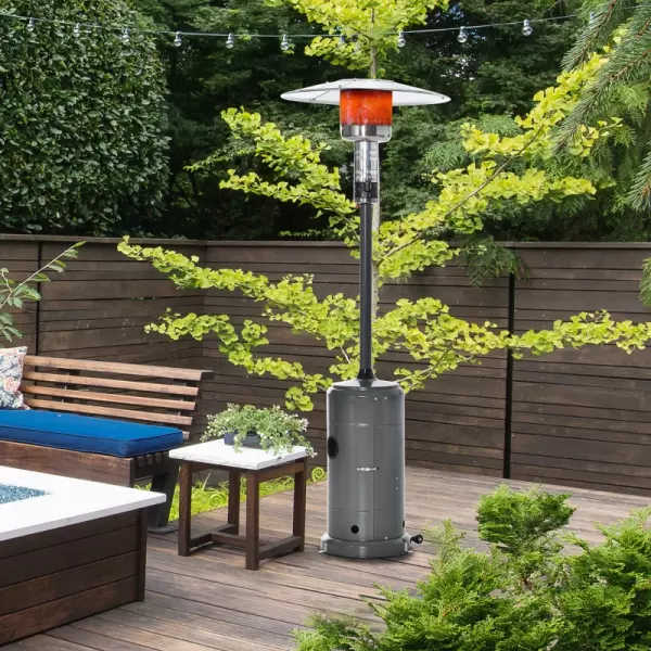Estufa de Gas para Exterior 12,5KW Tipo Sombrilla Calefactor para Patio con Apagado Automático Ruedas y Cubierta Ø81,5x225 cm Gris Carbón