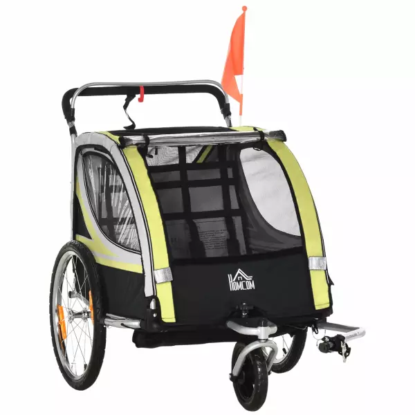 Remolque para 2 Niños 2 en 1, Función de Empuje, Protector de Lluvia, Freno, Amarillo