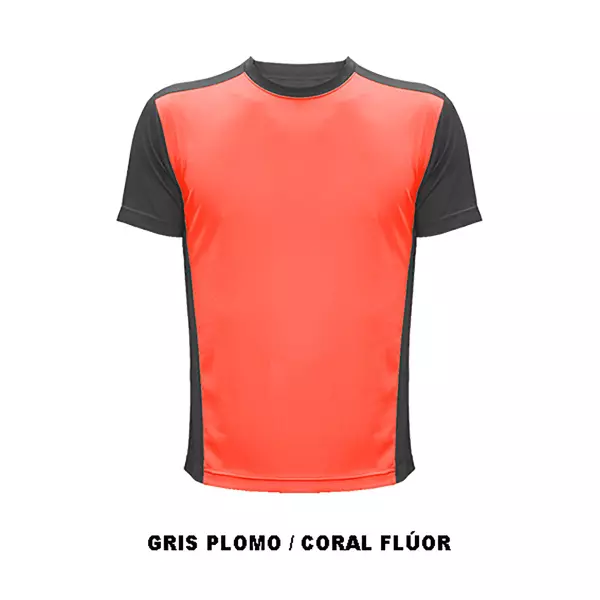 CAMISETA TECNICA ACTIVE UNISEX ADULTO  - GRIS PLOMO/CORAL FLUOR, S