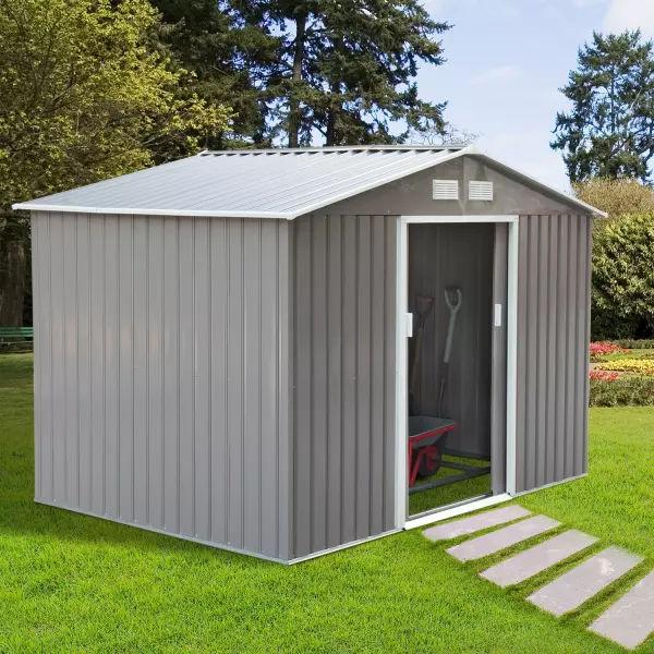 Caseta de Jardín tipo Cobertizo Metálico para Almacenamiento de Herramientas 277x195x192 cm Gris