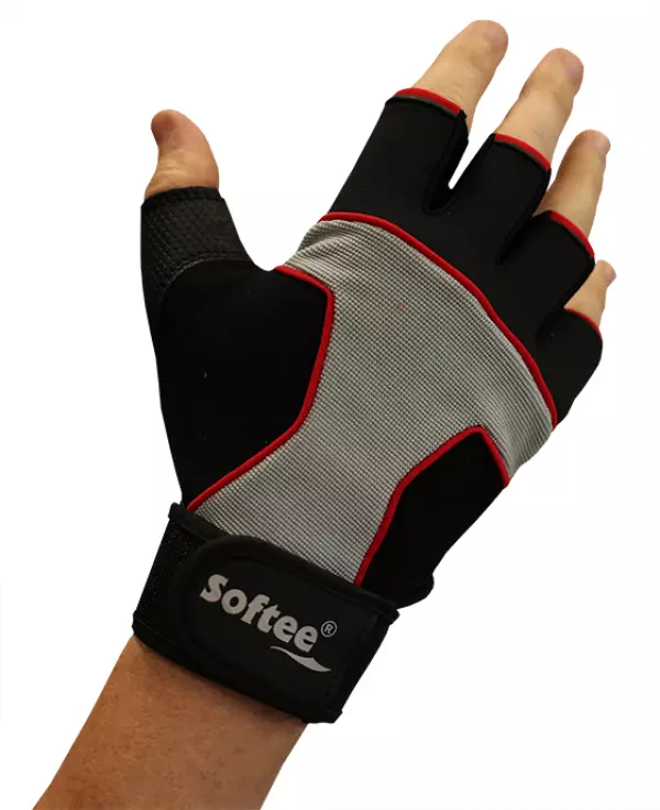 PAR DE GUANTES FITNESS SOFTEE SHOCK - NEGRO/GRIS/ROJO, XL