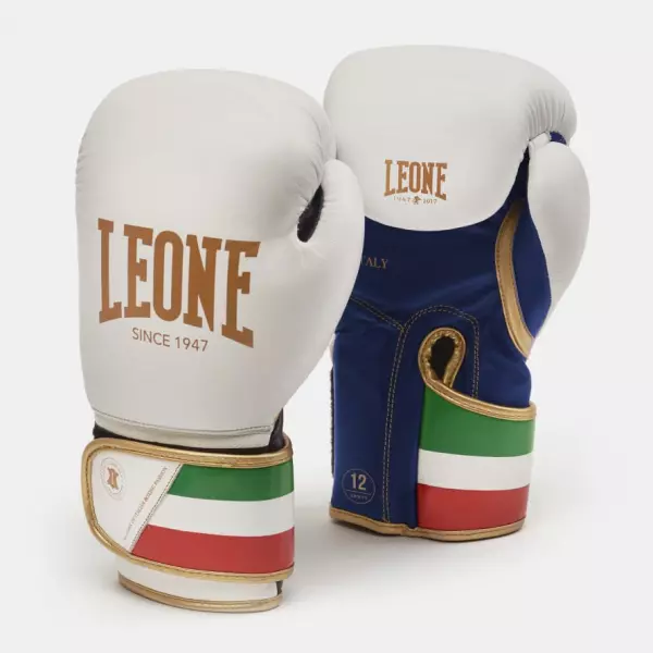 GN039 Guantes de boxeo Leone Italy negro/BLANCO PIEL DE BUFALO