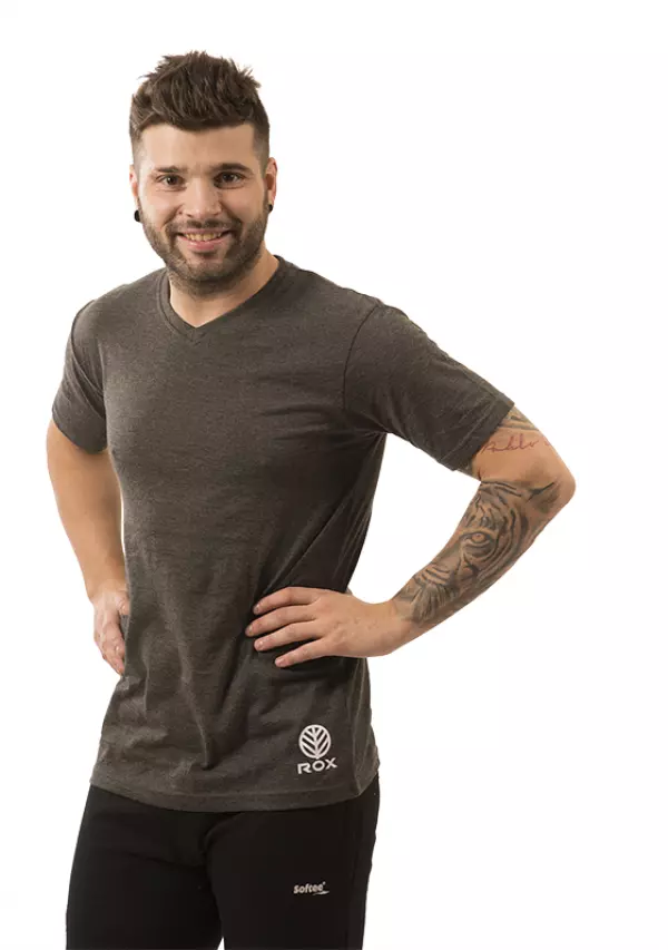 CAMISETA ROX R-TIPICO CUELLO UVE INFANTIL - GRIS, 14 AÑOS