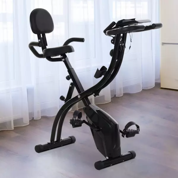 Bicicleta Estática Plegable con Altura y Resistencia Ajustables con Pantalla LCD y Asiento con Respaldo 51x97x115 cm Negro