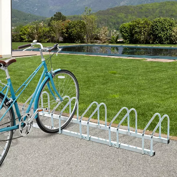 Aparcamiento 5 Bicicletas Soporte Aparcar Bici Suelo y Pared Garaje Almacenamiento Acero Plateado 130x33x27cm PREGUNTAR STOCK