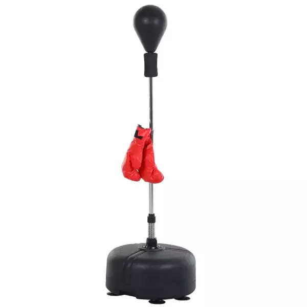 Saco de Boxeo de Pie con Altura Ajustable en 136-154 cm y Base Rellenable Pera de Boxeo con Soporte y Guantes Negro