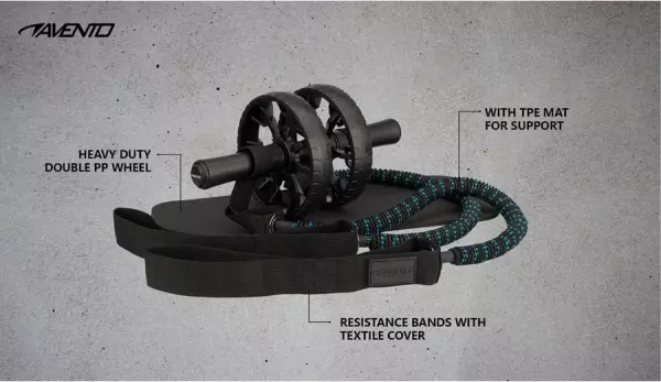 Avento Ab Roller Pro - Rueda Abdominal Doble con Bandas de Resistencia y Esterilla para Rodillas - Set de Entrenamiento Core