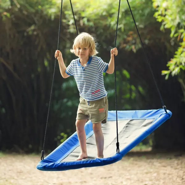Columpio para Niños de Jardín Nido Rectangular hasta 150 kg +3 Años con Cuerdas Ajustables Tela Oxford 900D y Metal 150x80x180 cm Azul