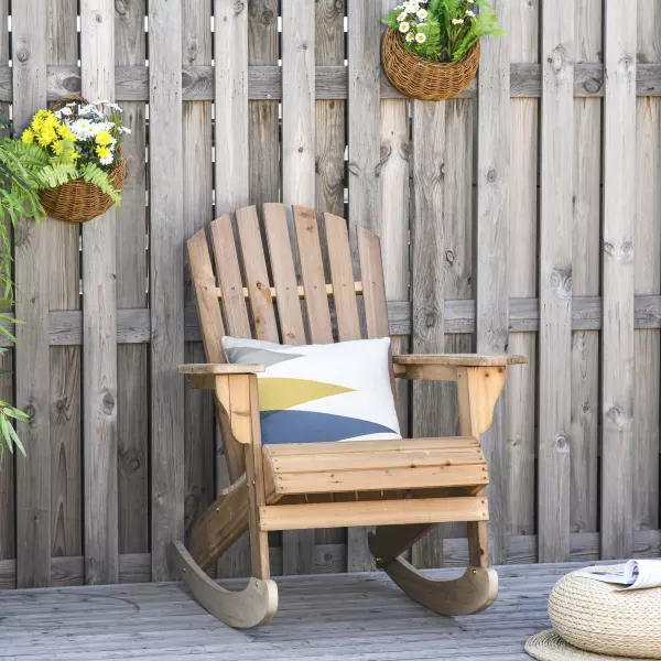 Sillón Mecedora Adirondack de Madera Natural 77x94x97 cm para Jardín Terraza Exterior de Estilo Rústico Carga 130kg Color Teca