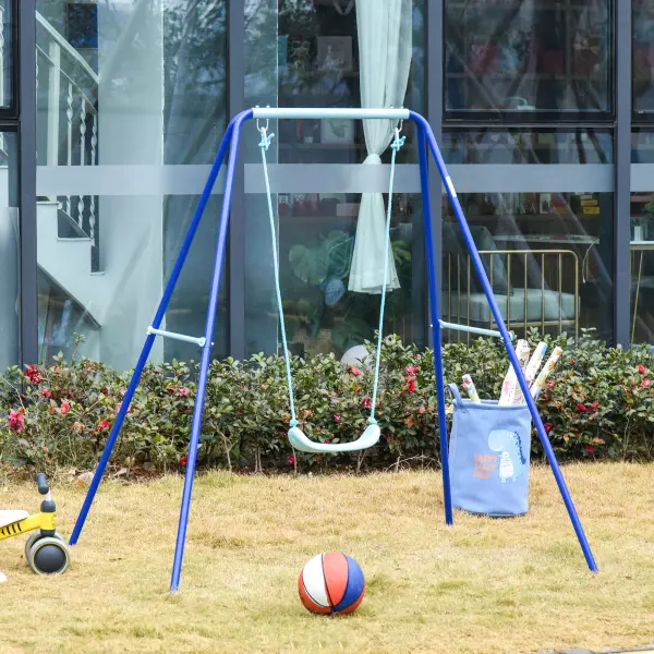 Columpio Metal para Niños con Soporte +3 Años Juego de Columpio con Asiento y Cuerda Infantil para Jardín Patio Carga Máx. 30 kg 140x120x170 cm Azul