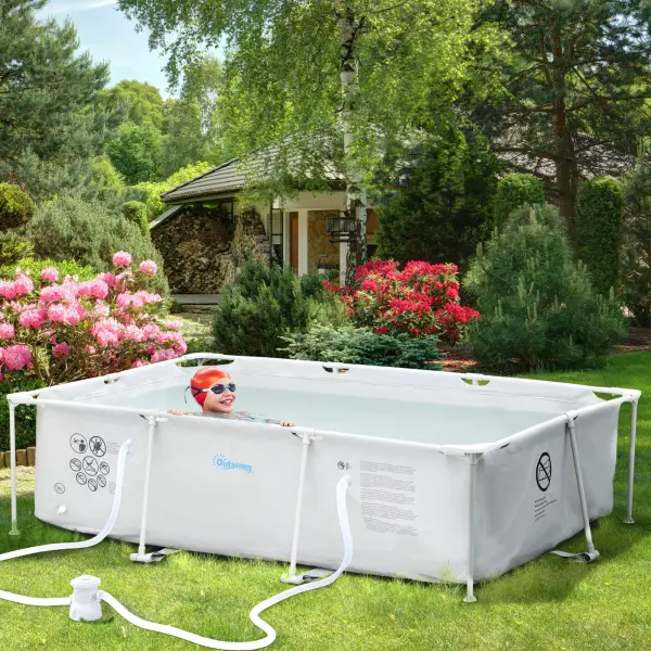 Piscina Desmontable Tubular 291x190x75 cm con Depuradora de Cartucho 1.200L/H Piscina Rectangular de Exterior para Adultos y Niños 3600L Gris