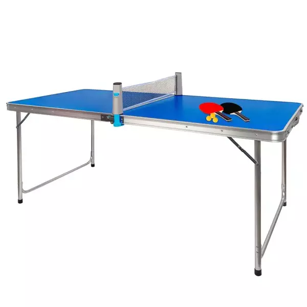 Mesa de Ping Pong Plegable (Mini) y Mesa de Camping – Exterior e Interior – 120x60x70 – Incluye Raquetas y Pelotas