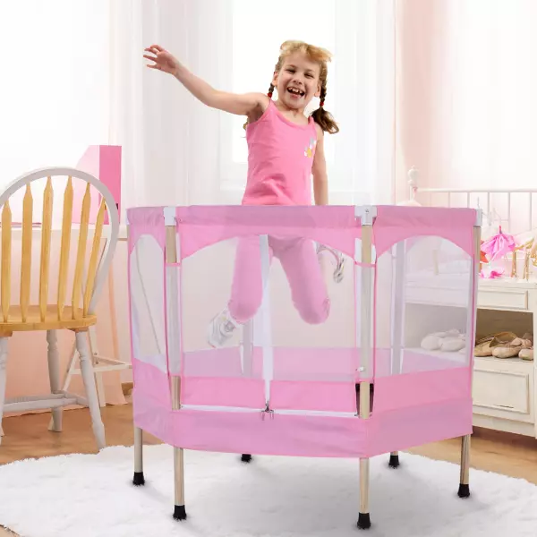 Trampolín Infantil Cama Elástica para Niños de 3-12 Años Jardín Traspatio con Red de Seguridad Carga 50kg 126x109x98cm Rosa PTRGUNTAR STOCK