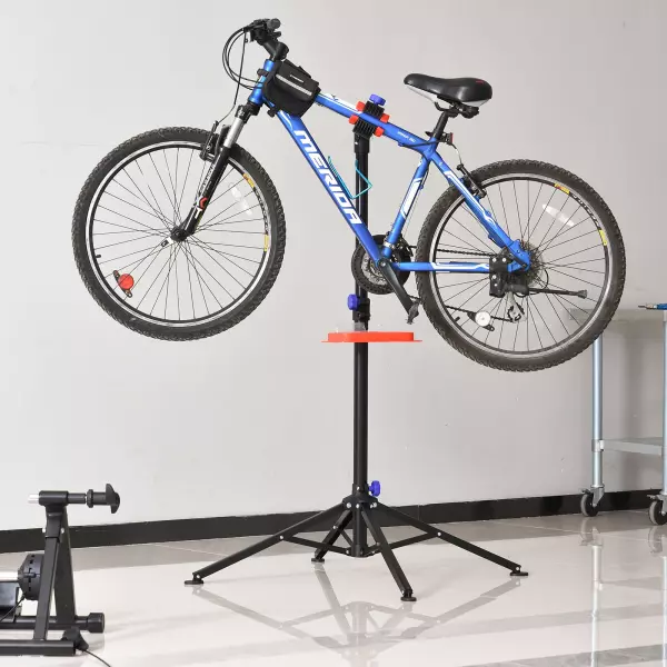 Soporte de reparación Portátil Caballete de Bicicleta para Hogar Altura Ajustable 110-180 cm con 4 Patas Hasta 25 kg 84x84x180 Negro