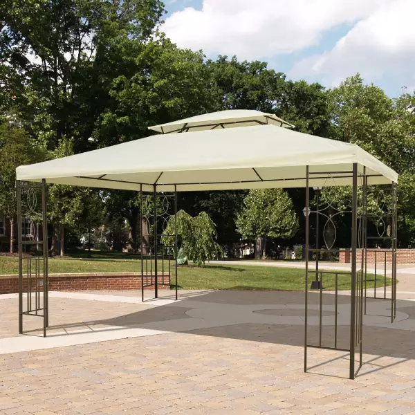 Carpa Gazebo 3x4x2.65m Cenador para Terraza Jardín o Patio de Acero y Tela de Poliéster - Color Crema
