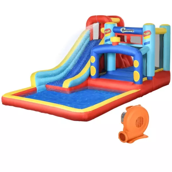 Castillo Hinchable para 3-8 Años con Tobogán Trampolín Piscina Bolsa e Inflador 435x245x200 cm Multicolor