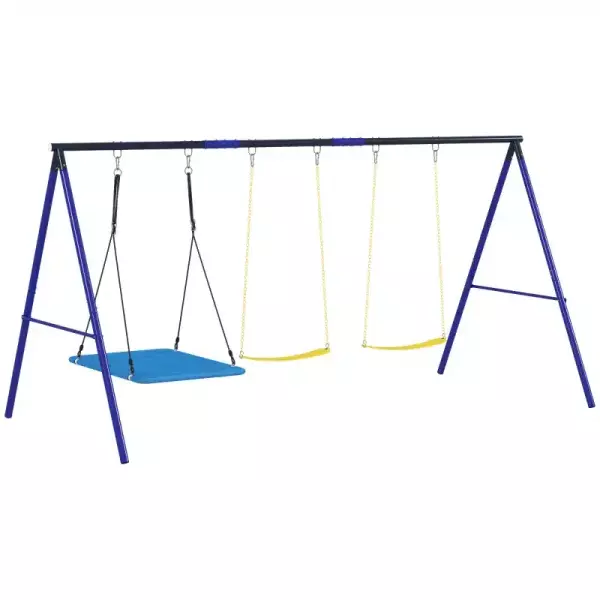 Columpios para Niños de +3 Años con 2 Columpios Simples y 1 Columpio Plataforma Carga 120 kg 365x180x184 cm Multicolor