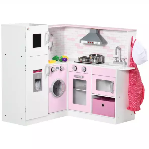 Cocina de Juguete para Niños 3-6 Años con Luces y Utensilios de Cocina Realistas, en MDF y PP, 84x93,5x85 cm