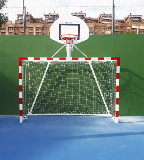 Juego de porterías de balonmano con canasta de baloncesto