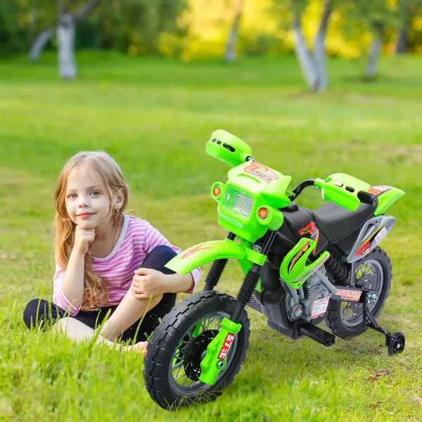 Moto Eléctrica Infantil de Bateria con Ruedas de Apoyo - Color verde - Material PP