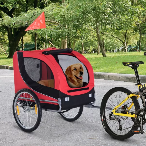Remolque Bicicleta Perros Mascota 1 Bandera 6 Reflectores Remolque Bici Rojo y Negro