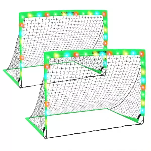 Juego de 2 Porterías de Fútbol para Niños Porterías de Fútbol Plegables con Luz LED 120x90x90 cm Verde