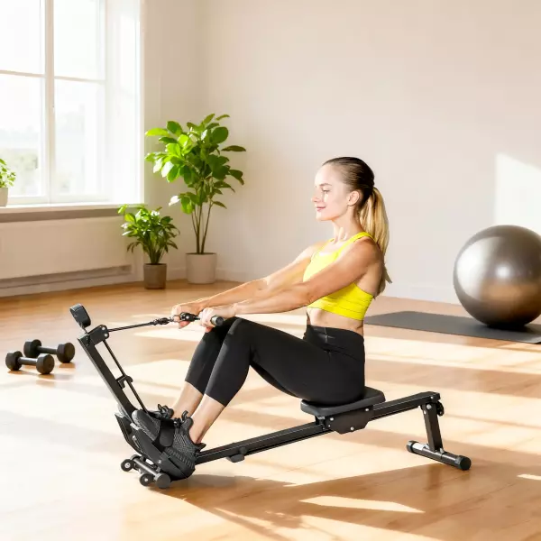 Remadora Plegable con Monitor LCD y Asiento Acolchado, Resistencia Elástica, Capacidad 150 kg MAQUINA DE REMOS