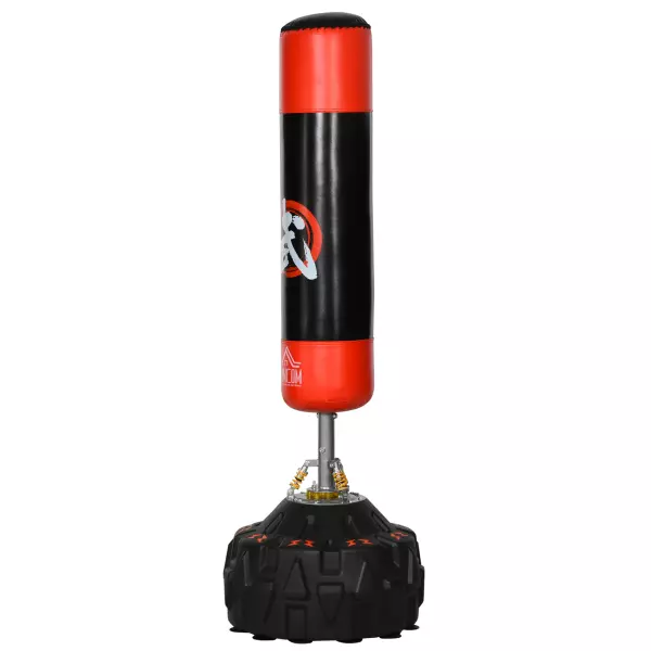 Saco de Boxeo de Pie Soporte de Boxeo para Adultos Base Grande Rellenable de Arena 60 kg / Agua 50 kg ?60x180cm Negro y Rojo